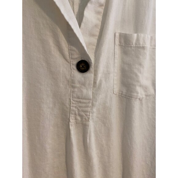 Old Navy Women’s Popover Shirt L White Preppy Casual Linen Blend Top Hi Low Hem - Picture 9 of 16